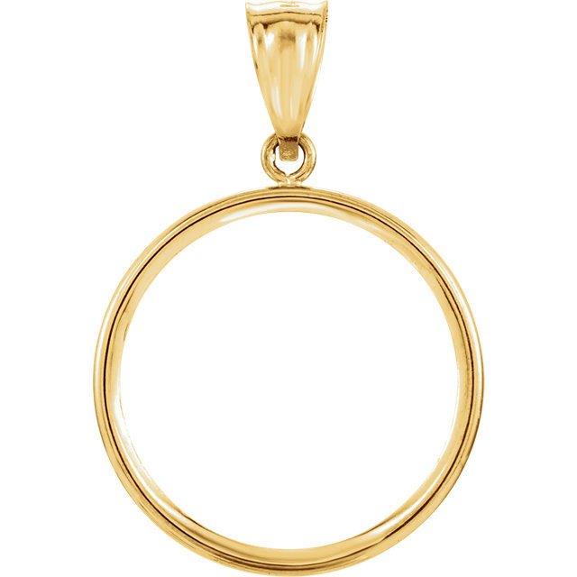14k yellow gold holds 22mm x 1.8mm coins or 1/4 oz ounce american eagle south african krugerrand chinese panda coin holder tab back frame pendant