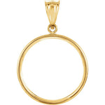 Charger l&#39;image dans la galerie, 14K Yellow Gold Holds 22mm x 1.8mm Coins or 1/4 oz ounce American Eagle South African Krugerrand Chinese Panda Coin Holder Tab Back Frame Pendant
