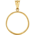 Indlæs billede til gallerivisning 14K Yellow Gold Holds 22mm x 1.8mm Coins or 1/4 oz ounce American Eagle South African Krugerrand Chinese Panda Coin Holder Tab Back Frame Pendant
