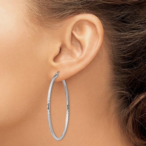 Sterling Silver Diamond Cut Classic Round Hoop Earrings 50mm x 2mm