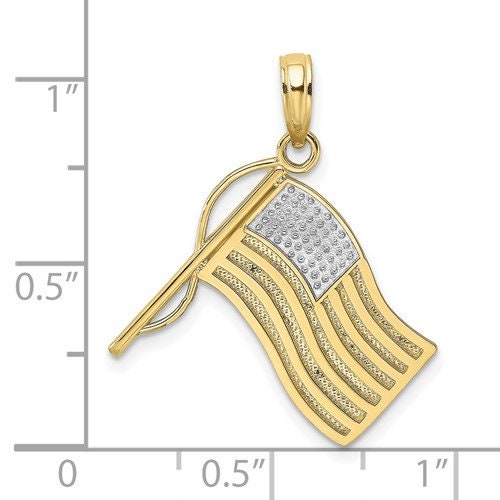 10K Yellow Gold and Rhodium United States USA American Flag Pendant Charm