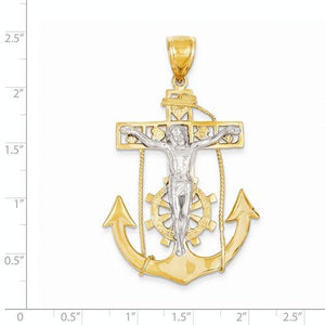 14k Gold Two Tone Mariners Cross Crucifix Pendant Charm - [cklinternational]