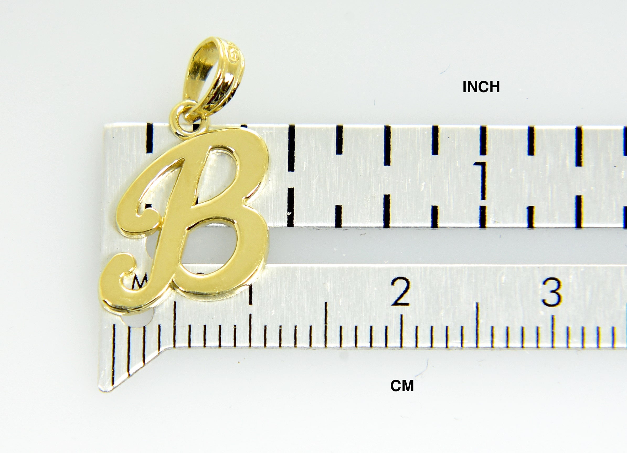 10K Yellow Gold Script Initial Letter B Cursive Alphabet Pendant Charm