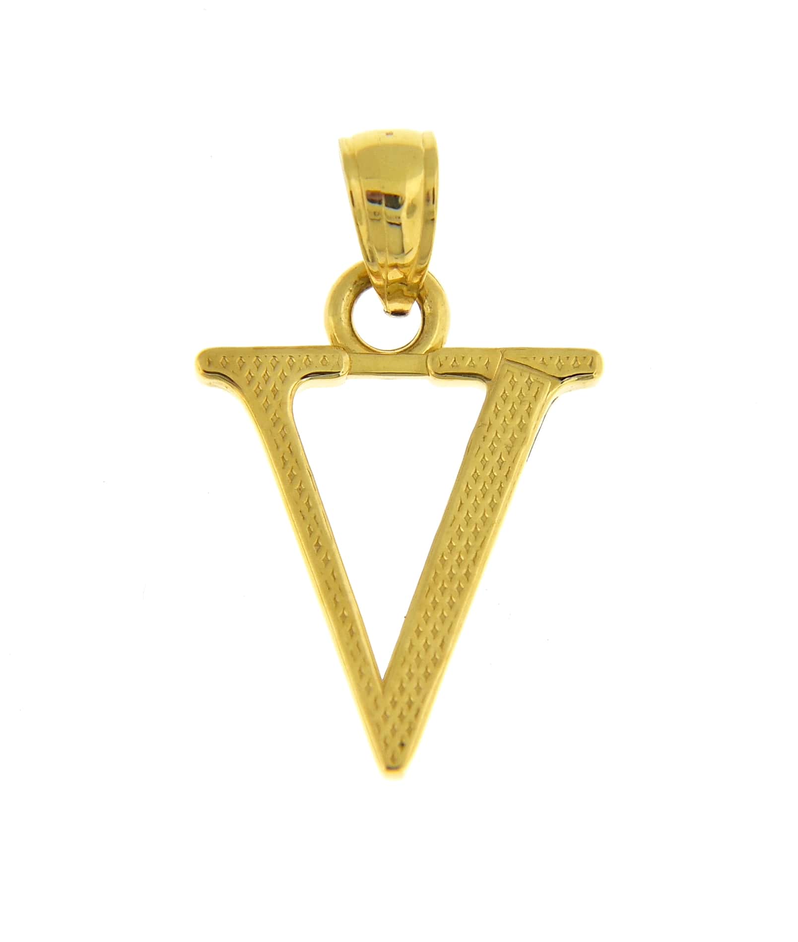 14K Yellow Gold Uppercase Initial Letter V Block Alphabet Large Pendant Charm