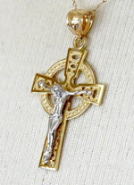 Ladda upp bild till gallerivisning, 14k Gold Two Tone Iona Crucifix Cross Pendant Charm
