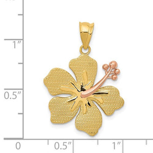 14k Gold Two Tone Hibiscus Flower Pendant Charm