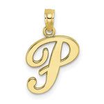 Load image into Gallery viewer, 10K Yellow Gold Script Initial Letter P Cursive Alphabet Pendant Charm
