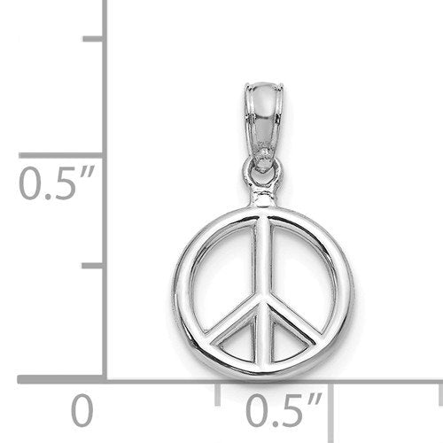 14k White Gold Peace Sign Symbol Small 3D Pendant Charm