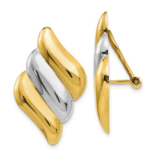 14k Gold Two Tone Non Pierced Clip On Swirl Geometric Omega Back Earrings