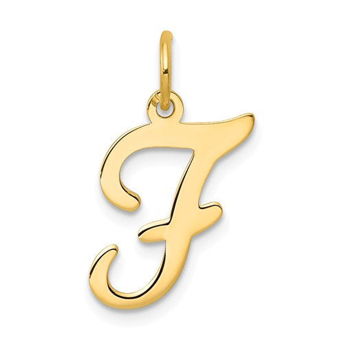 14k yellow gold initial letter f cursive script alphabet pendant charm
