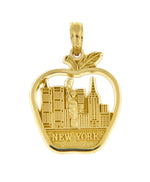 Załaduj obraz do przeglądarki galerii, 14K Yellow Gold New York City Skyline NY Statue of Liberty Big Apple Pendant Charm
