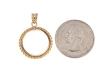 Load image into Gallery viewer, 14K Yellow Gold 1/10 oz One Tenth Ounce American Eagle Coin Holder Bezel Rope Edge Diamond Cut Prong Pendant Charm Holds 16.5mm x 1.3mm Coins
