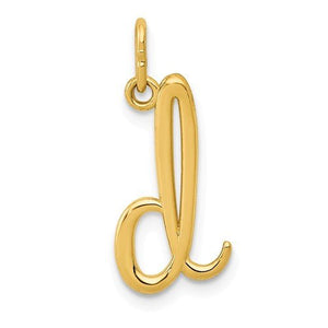 14K Yellow Gold Lowercase Initial Letter D Script Cursive Alphabet Pendant Charm