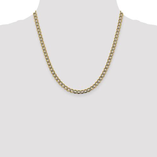 14K Yellow Gold with Rhodium 5.2mm Pavé Curb Bracelet Anklet Choker Necklace Pendant Chain with Lobster Clasp