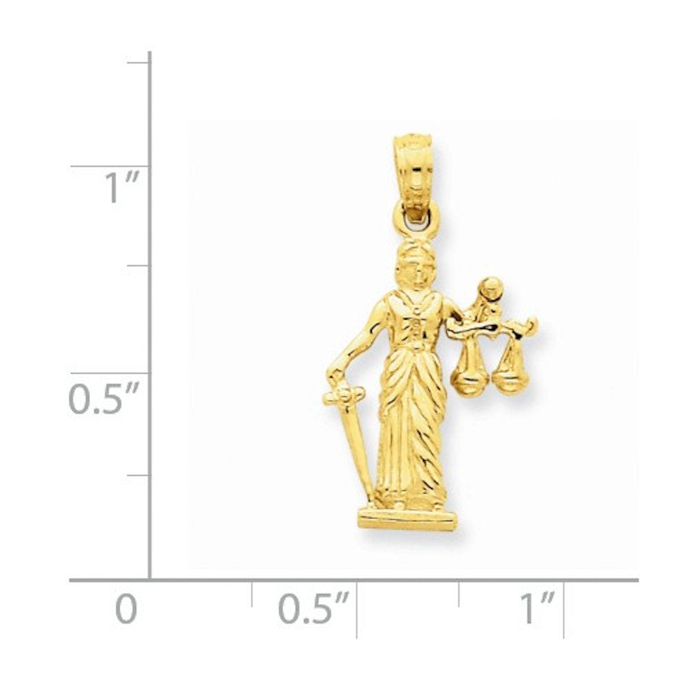 14k Yellow Gold Lady Justice Moveable Scales 3D Pendant Charm
