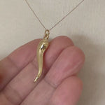 Load and play video in Gallery viewer, 14k Yellow Gold Italian Horn Lucky 3D Pendant Charm

