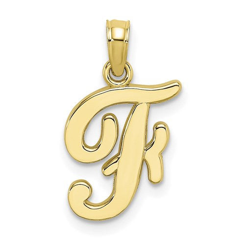 14K Yellow Gold Script Initial Letter F Cursive Alphabet Pendant Charm