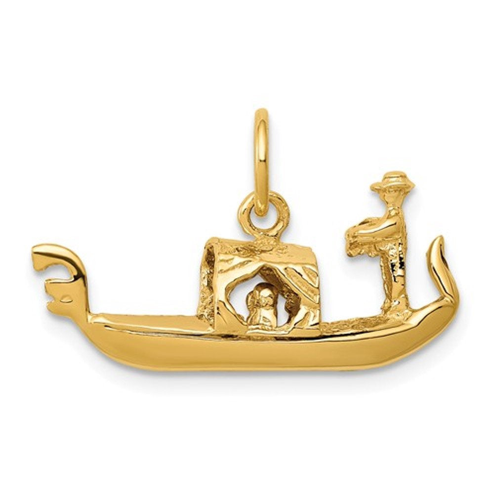 14k Yellow Gold Venetian Gondola 3D Pendant Charm - [cklinternational]