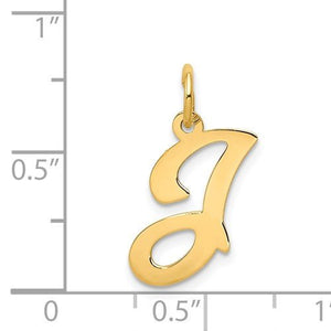 14K Yellow Gold Initial Letter J Cursive Script Alphabet Pendant Charm