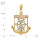 Carregar imagem no visualizador da galeria, 14K Yellow Rose White  Gold Tri Color Mariner Anchor Crucifix Cross Anchor Pendant Charm
