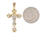 Indlæs billede til gallerivisning 14k Gold Two Tone Crucifix Cross Fleur De Lis Pendant Charm - [cklinternational]

