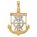 Загрузить изображение в средство просмотра галереи, 14K Yellow Rose White  Gold Tri Color Mariner Anchor Crucifix Cross Anchor Pendant Charm
