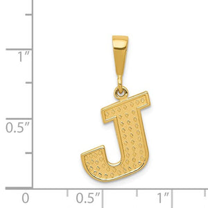 14K Yellow Gold Uppercase Initial Letter J Block Alphabet Pendant Charm