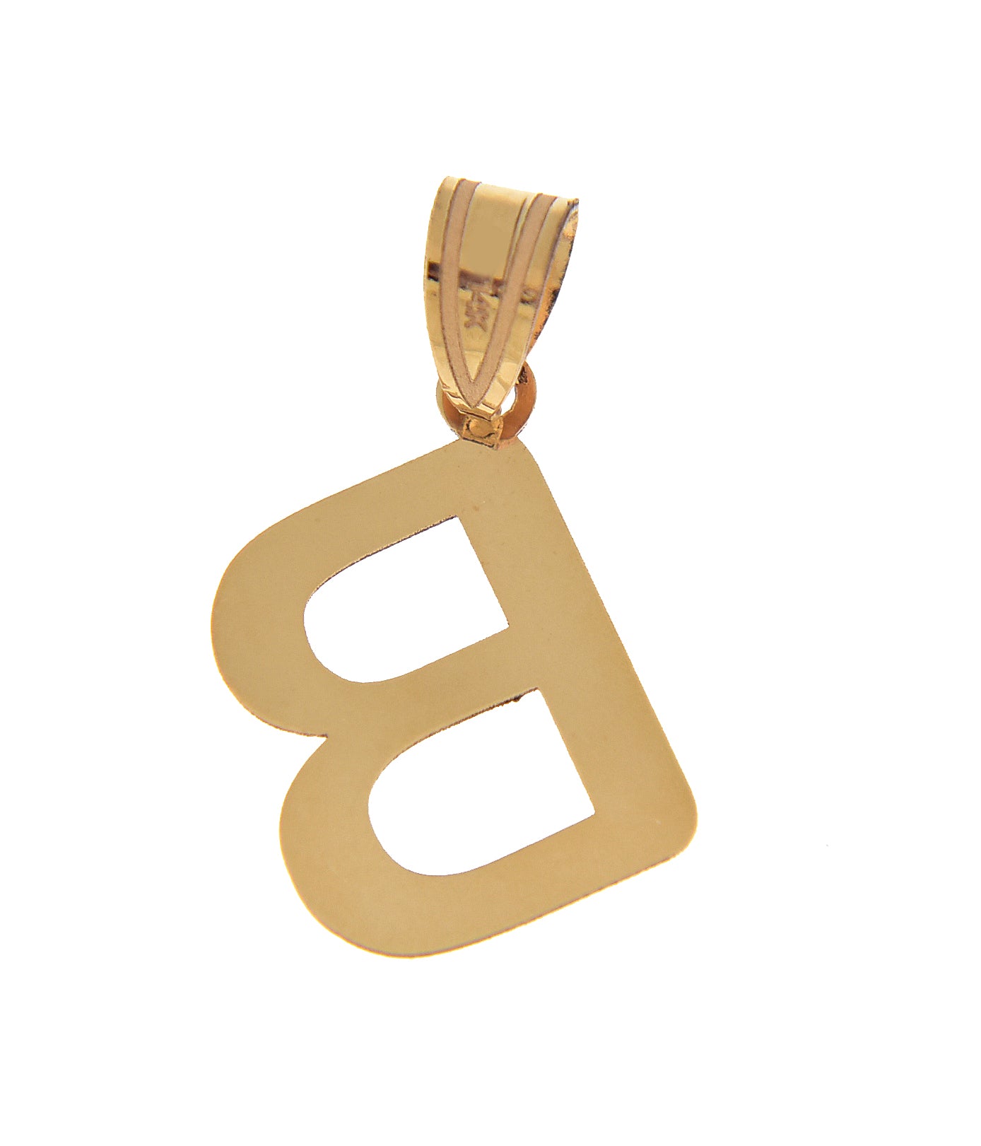 14K Yellow Gold Uppercase Initial Letter B Block Alphabet Pendant Charm