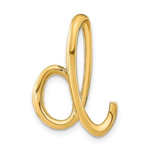 14k yellow gold initial letter d cursive chain slide pendant charm