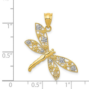 14k Yellow Gold and Rhodium Dragonfly Pendant Charm