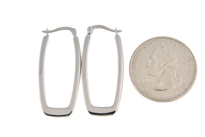 14k White Gold Modern Contemporary Rectangle Hoop Earrings