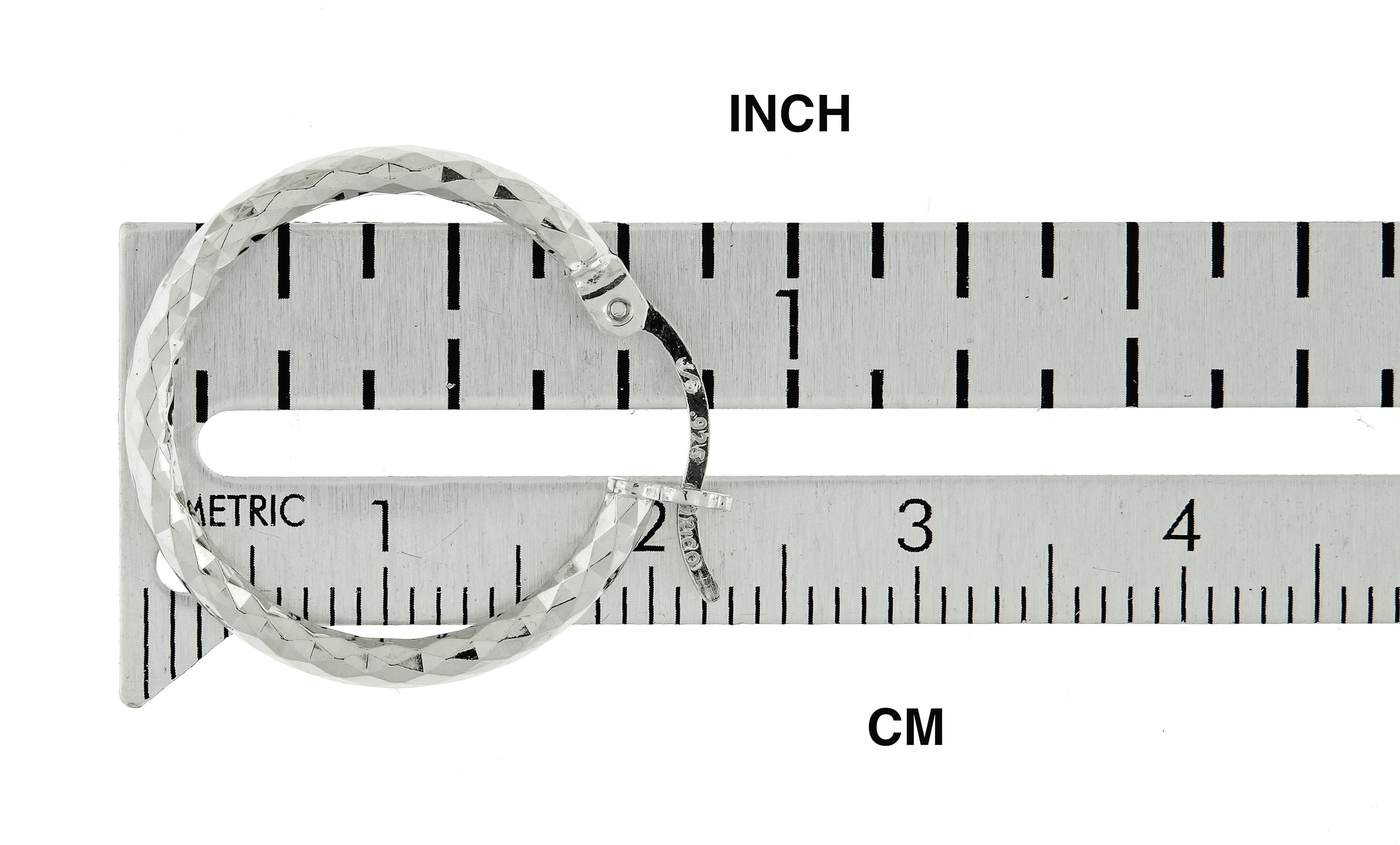 Sterling Silver Diamond Cut Classic Round Hoop Earrings 20mm x 2mm