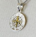 Lataa kuva Galleria-katseluun, Sterling Silver and 14k Yellow Gold Nautical Compass Medallion Small Pendant Charm
