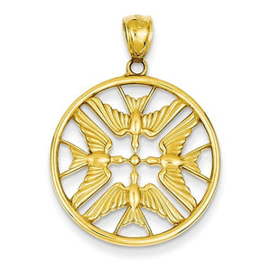 14k Yellow Gold Doves in Circle Pendant Charm