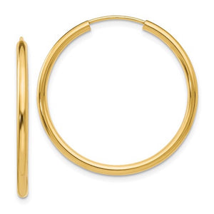 14K Yellow Gold 30mm x 2mm Round Endless Hoop Earrings