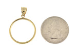Indlæs billede til gallerivisning 14K Yellow Gold Holds 22mm x 1.8mm Coins or 1/4 oz ounce American Eagle South African Krugerrand Chinese Panda Coin Holder Tab Back Frame Pendant
