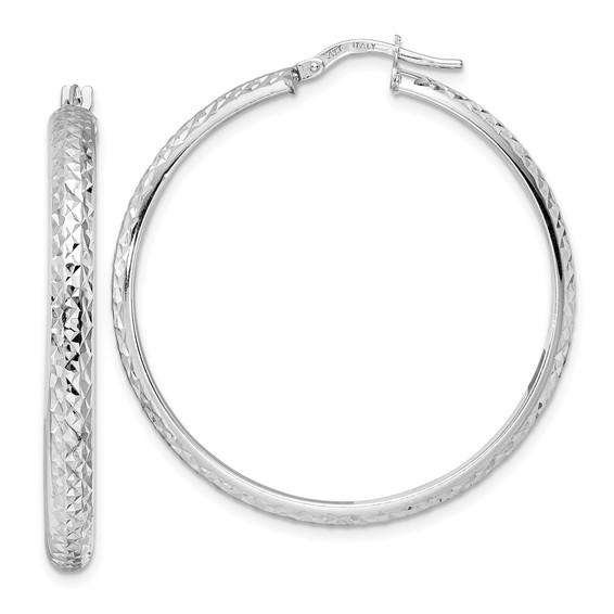 14k White Gold 43mm x 4mm Diamond Cut Round Hoop Earrings