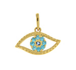 이미지를 갤러리 뷰어에 로드 , 14K Yellow Gold Blue Cubic Zirconia CZ Eye Pendant Charm
