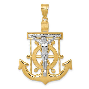 14k Gold Two Tone Mariners Cross Crucifix Pendant Charm