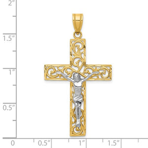 14k Gold Two Tone Cross Crucifix Filigree Pendant Charm - [cklinternational]