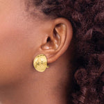 이미지를 갤러리 뷰어에 로드 , 14k Yellow Gold Non Pierced Clip On Hammered Ball Omega Back Earrings 20mm

