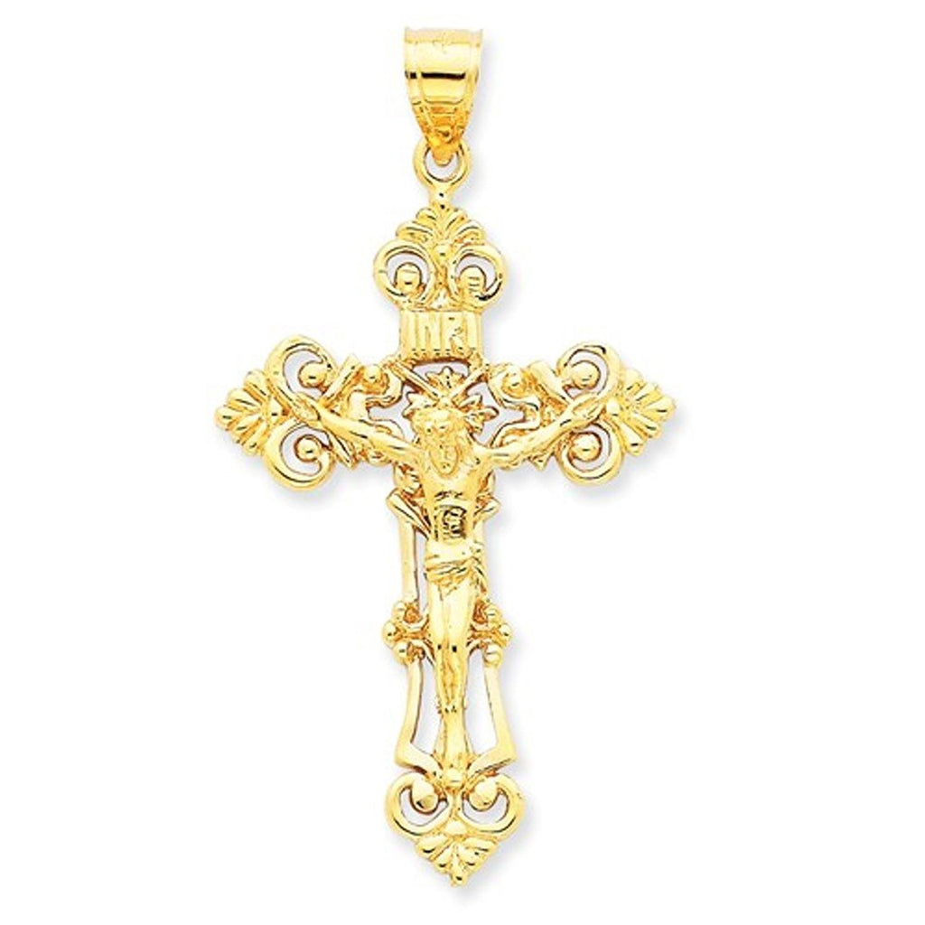 14k Yellow Gold Crucifix Cross Large Pendant Charm - [cklinternational]