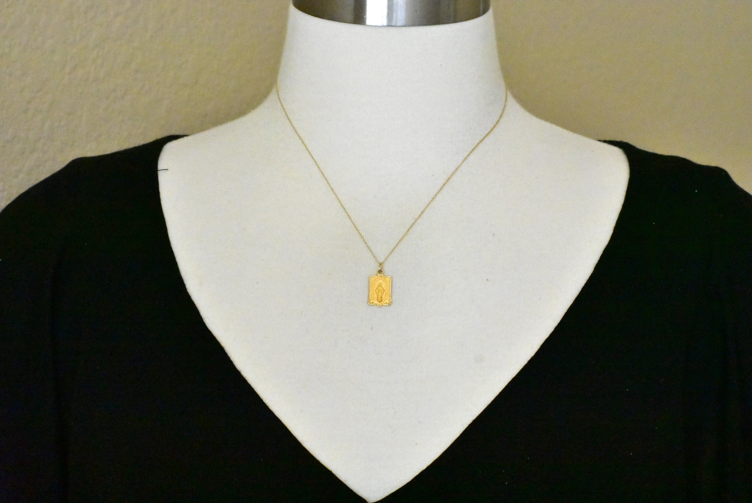 14k Yellow Gold Blessed Virgin Mary Miraculous Medal Rectangle Pendant Charm