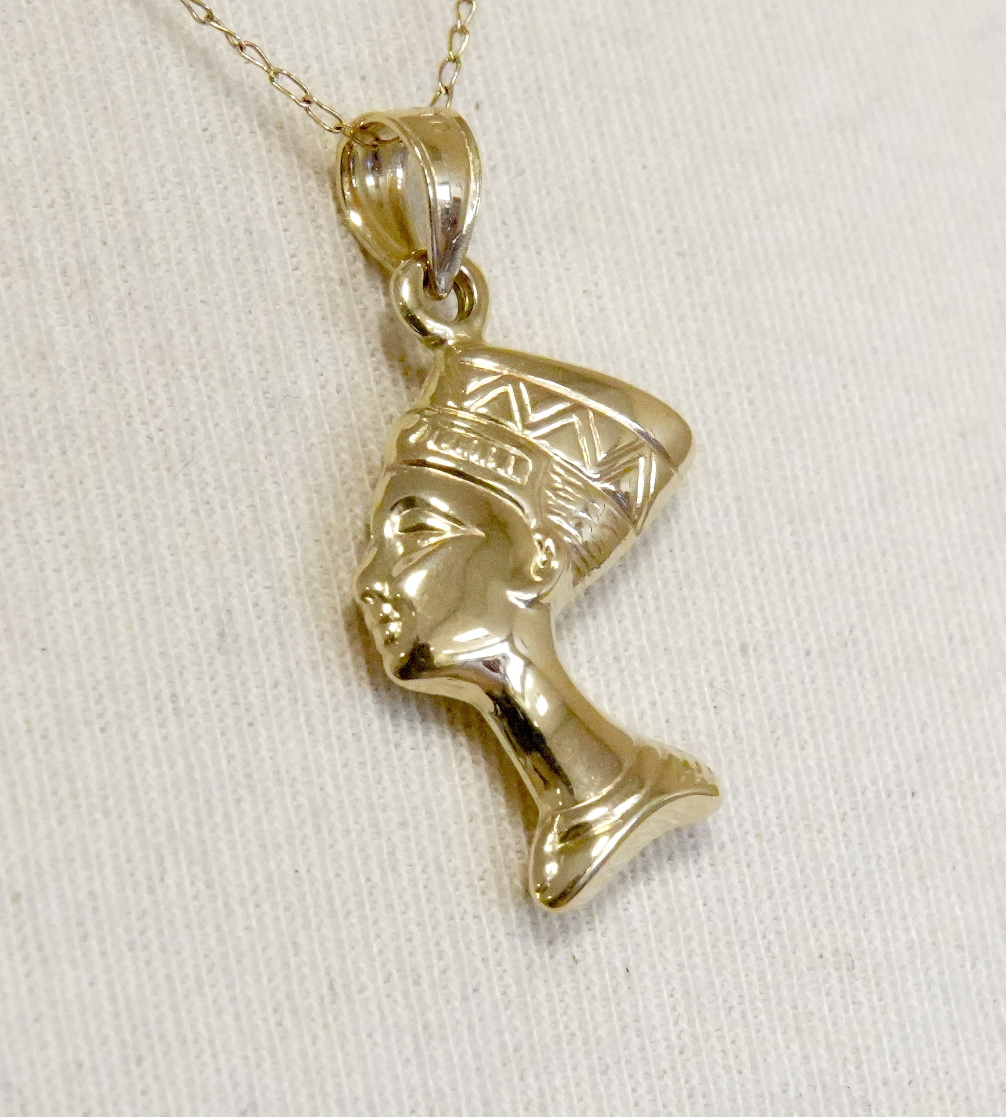 14k yellow gold egyptian nefertiti 3d pendant charm