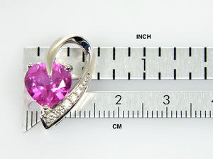 14k White Gold Lab Created Pink Sapphire with Genuine Diamond Chain Slide Pendant Charm