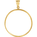 Lataa kuva Galleria-katseluun, 14K Yellow Gold Coin Holder for 32.7mm x 2.7mm Coins or American Eagle 1 oz ounce or South African Krugerrand 1 oz Tab Back Frame Pendant Charm

