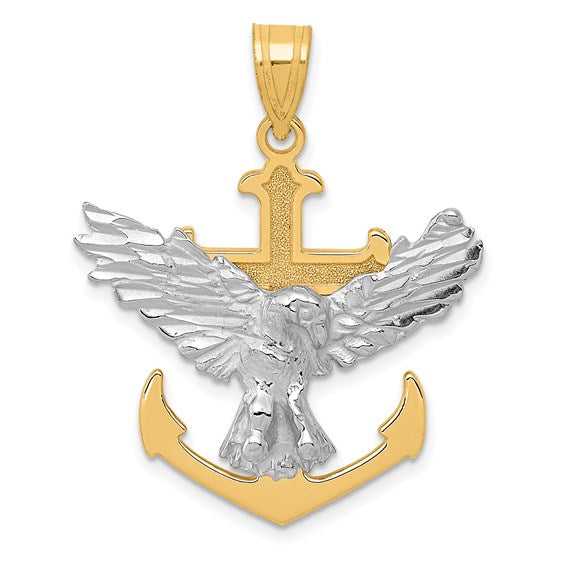14k Gold Two Tone Mariners Cross Eagle Anchor Pendant Charm - [cklinternational]