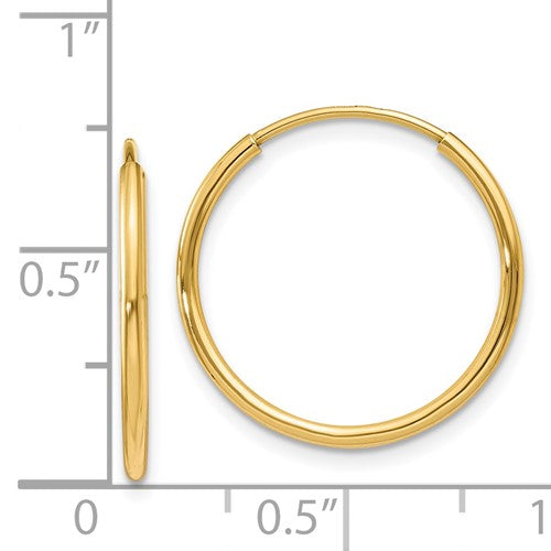 14K Yellow Gold 17mm x 1.25mm Round Endless Hoop Earrings