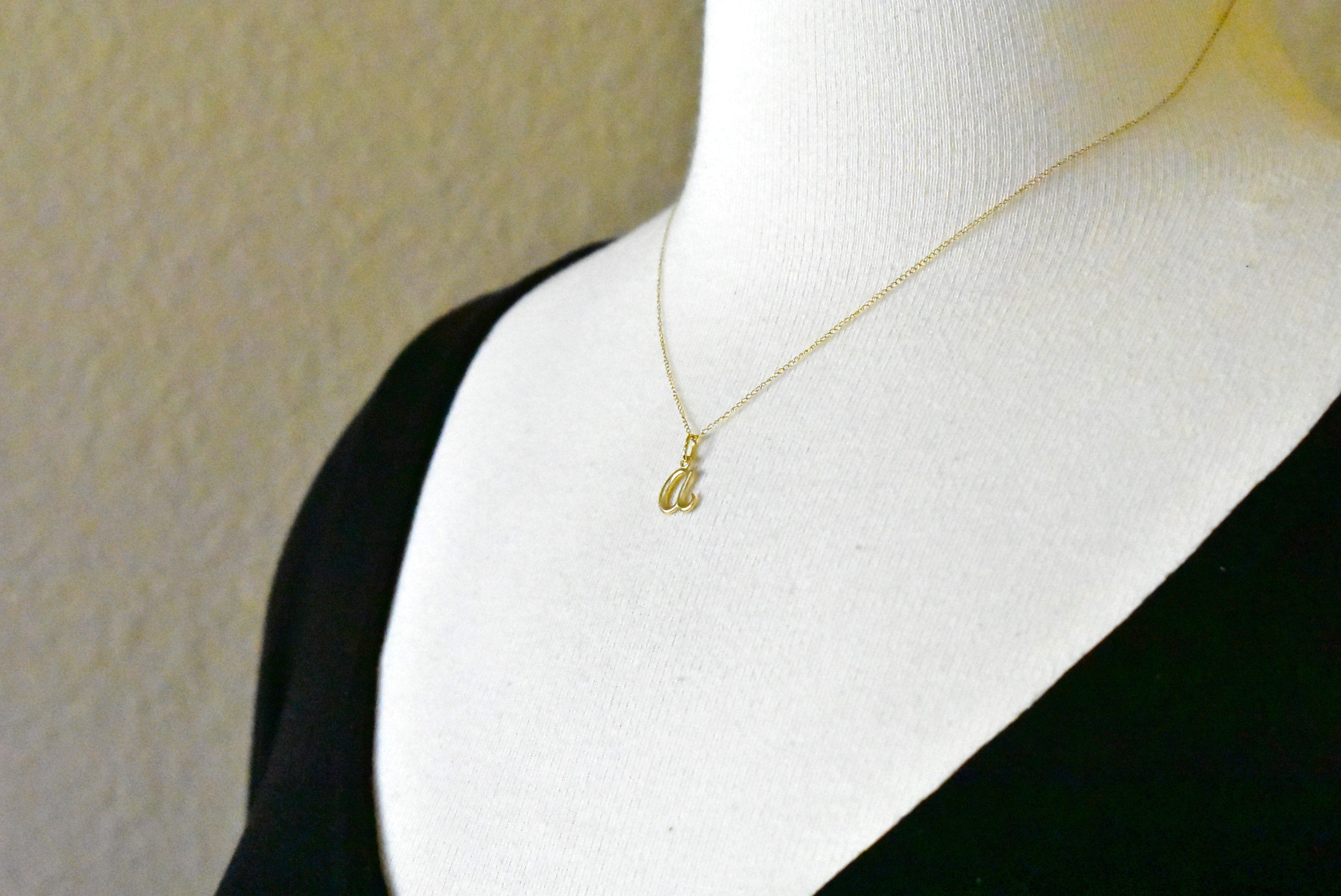 10K Yellow Gold Lowercase Initial Letter A Script Cursive Alphabet Pendant Charm