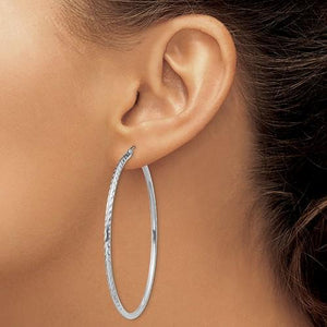 Sterling Silver Diamond Cut Classic Round Hoop Earrings 55mm x 2mm